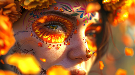 Woman with Day of the Dead skull makeup. Lady with Dia de los Muertos face paint. Concept of Mexican...