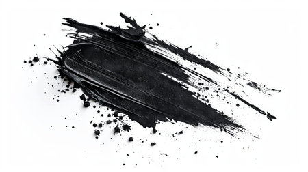 Black brushstroke. Paint stain isolated on white background. Abstract modern art. Expressionistic painting, textured design.の写真素材
