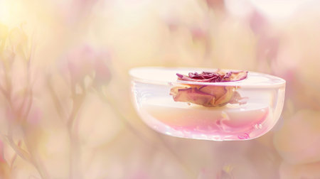 Handmade soap with a rose embedded inside on a colorful background. Artisan soap featuring a preserved rose. Concept of natural skincare, artisanal craft, beauty, and luxury.の写真素材