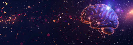 Artistic digital illustration of a brain against a cosmic background. Ideal for concepts of...