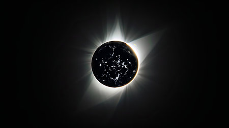 Solar eclipse with star-filled background. Astronomical event with a darkened sun. Concept of...
