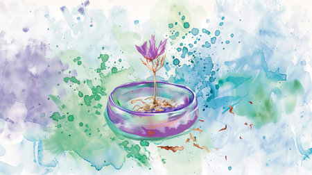 Striking Watercolor Composition with Vibrant Lotus Flower and Abstract Artistic Background.の写真素材