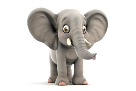 Charming cartoon elephant, standing isolated on a white background. Cute Baby elephant. Concept of wildlife, playful characters, funny animals, kids illustration. Digitalの写真素材