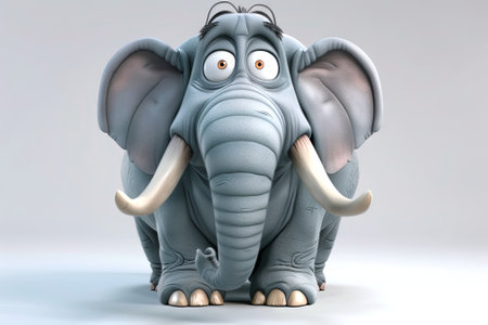 Cute cartoon elephant, isolated on a light background. Concept of character design, wildlife, funny animals. Digital artの写真素材
