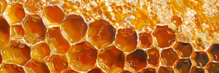 Gold Honeycomb with honey close up. Natural pattern. Texture. Concept of apiculture, natural design,...