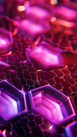 Futuristic neon pink and purple hexagonal tiles. Abstract digital pattern. Background. Futuristic...