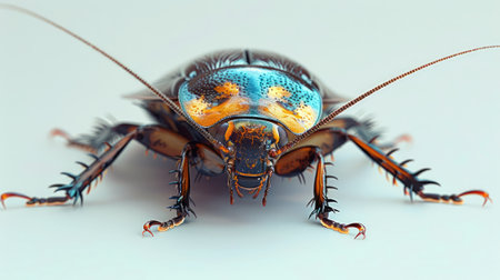 Portrait of a cockroach with detailed textures. Close-up showcasing intricate patterns. Concept of macro photography, entomology, and insect features.の写真素材