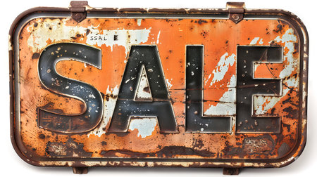 Sale sign isolated on a white background. Bold letters spelling SALE. Concept of retail promotion, discount offers, and marketing campaigns.の写真素材