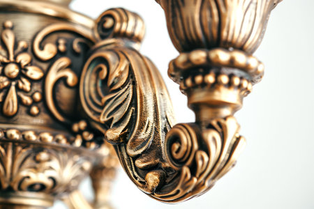 Close-up of a gilded faucet detail. Luxurious gold tap with ornate embellishments. Concept of opulent design, intricate decor, and high-end fixtures.の写真素材