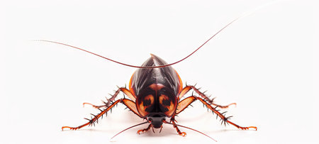 Macro photograph of a cockroach isolated on white. Detailed depiction of a cockroach. Concept of...