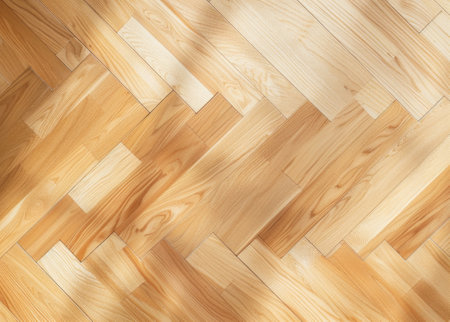 Warm-toned herringbone parquet floor. Natural wood pattern in a classic arrangement. Concept of home improvement, interior design, natural materials, and elegant flooring. Copy spaceの写真素材