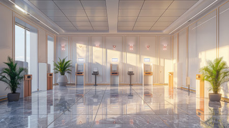Empty polling place with privacy voting booths. Concept of elections, transparent democracy, privacy...