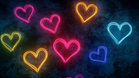 Neon Hearts Background with Vibrant Colors Concept of Valentine's Day Love Romance and Passion Illustration.の写真素材