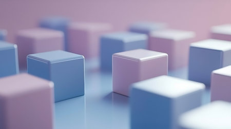 Abstract Geometric Cubes in Vibrant Blue and Purple Tones Illustrate Modern Design. Concept of...