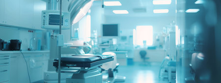 Modern high-tech operating room with advanced medical equipment and sterile environment Concept of...