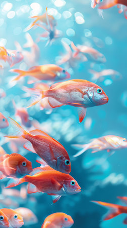 Red fish school in ocean waters highlighting marine life and aquatic harmony underwater scene....