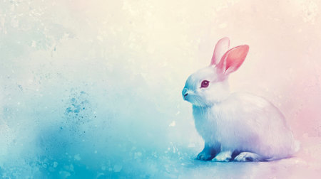 Delicate Art Illustration of a White Bunny on Pastel Background Concept of Serenity Nature Tranquility. Easter. Copy space.の写真素材
