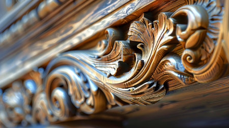 Close-Up View of Intricately Carved Wooden Panel Showcasing Detailed Artisan Skills and Exquisite...