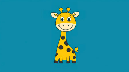 Childlike Drawing of a Happy Giraffe in Colorful Cheerful Style, Concept of Joyful Art, Fun Animals, Creative Expression, Imaginative Wildlife.の写真素材