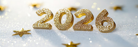 Modern Design of 2026 with Glittering Golden Numbers on Sparkling Background. Concept of New Year...