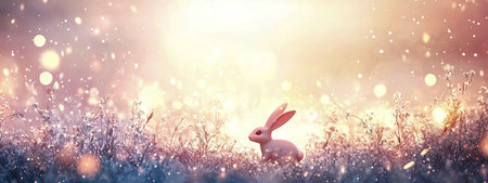Serene Rabbit in a Magical Winter Wonderland. Concept of tranquility, Easter Celebration, nature,...