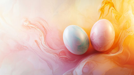 Abstract Marble Chocolate Easter Eggs on Vibrant Swirled Background. Concept of Festive Celebration,...