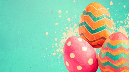 Colorful Easter Eggs with Patterns on a Vibrant Background Concept of Celebrating Easter Spring...