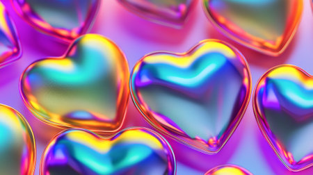 Vivid abstract background with multicolored holographic hearts celebrating valentine's day theme. concept of love, romance, colorful expression, festive atmosphere.の写真素材