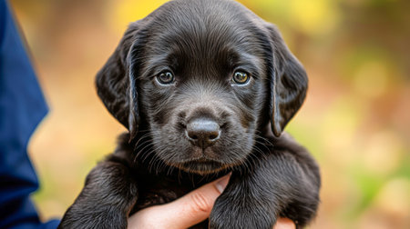 Caucasian male veterinarian in blue uniform holding adorable puppy. concept of animal care,...