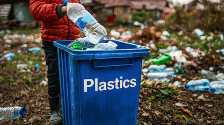 Child Collecting Plastic Bottles in Outdoor Environment Highlighting Recycling Awareness and...