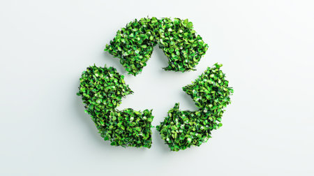 Vivid Green Recycling Symbol Composed of Leafy Clover in Detailed Nature-Inspired Design. Concept of Environmental Awareness, Eco-Friendly Practices, Sustainable Living, Nature Conservation.の写真素材