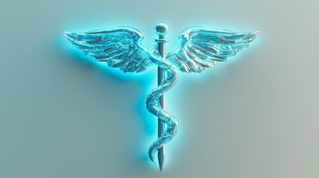 Glowing blue caduceus symbol isolated on white background. concept of healthcare, medicine, healing,...