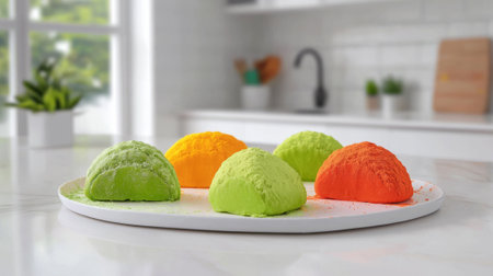 Colorful indian sweets gujiya for holi celebration on white plate. concept of festive traditions,...