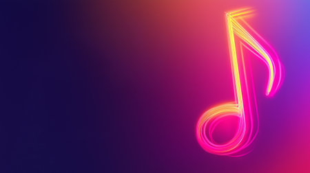 Vibrant neon music note on colorful gradient background. concept of musical expression, neon art,...