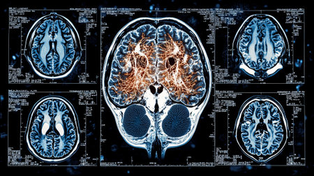 Advanced brain scan analysis in medical software visualization. concept of neuroimaging, healthcare...