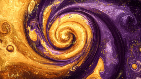 Vibrant abstract art background with rich gold and royal purple swirls. concept of luxury, elegance, energetic vibrations, artistic expression.の写真素材