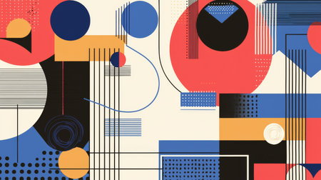 Vibrant abstract geometric background with bold overlapping shapes and patterns. concept of modern...