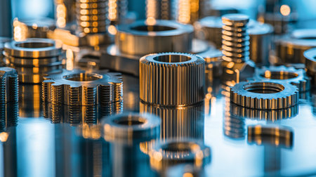 Close up of metallic mechanisms showing industrial precision and engineering detail. concept of...