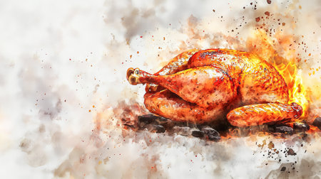 Delicious watercolor illustration showcasing perfectly cooked meat with vibrant colors. concept of culinary art, gourmet cooking, food presentation.の写真素材