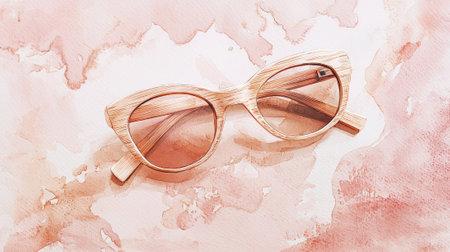 Stylish bamboo sunglasses in eco-friendly watercolor illustration. concept of sustainable fashion,...