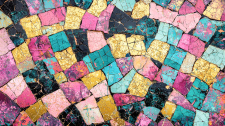 Vibrant abstract mosaic background with colorful tiles. concept of artistic patterns, creative design, colorful artwork.の写真素材