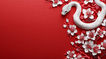 Elegant snake with blossoms for chinese new year. concept of zodiac symbols, lunar celebration,...