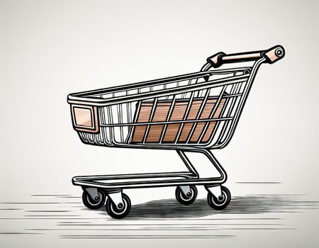 Illustration of empty shopping cart. concept of retail, consumerism, and shopping simplicity, isolated on white background, sketch.の写真素材
