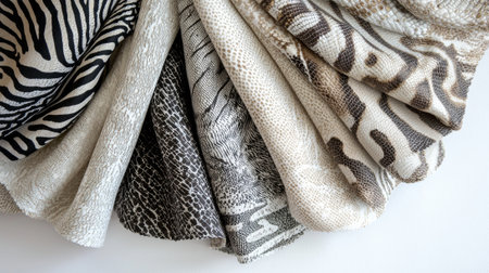 Eco-friendly animal print fabric swatches in flat lay. concept of sustainable fashion,...