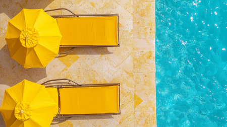 Luxury Summer Resort with Minimalist Design by Ocean Poolside Featuring Yellow Loungers and...