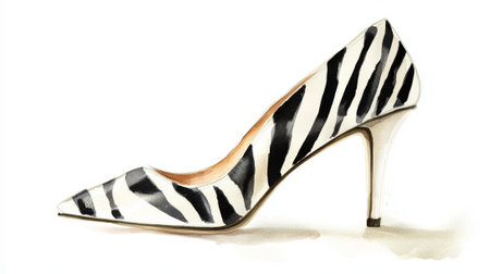 Elegant Watercolor Illustration of High Heels with Zebra Pattern. Concept of Fashion, Style, and Elegant Accessories for Modern Women.の写真素材