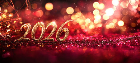 Sparkling 2026 glittering celebration with festive lights and vibrant colors concept of new year excitement and festivities, christmas, Copy space.の写真素材