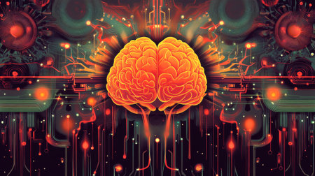 Vibrant Illustration of Human Brain and Innovation in Cartoon Style Highlighting Creativity,...