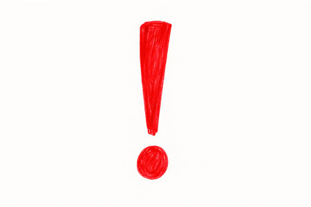 Bold red exclamation mark illustration on a white background. concept of attention, emphasis, warning, alert symbol, impactful design element, white background.の写真素材