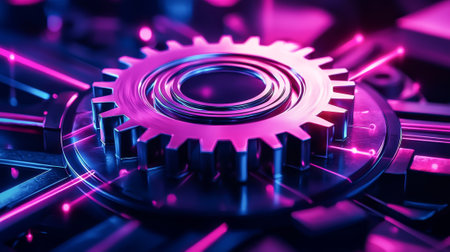 Close-up of a gear in vibrant light environment. concept of mechanical engineering, industrial design, precision machinery, technological innovation.の写真素材